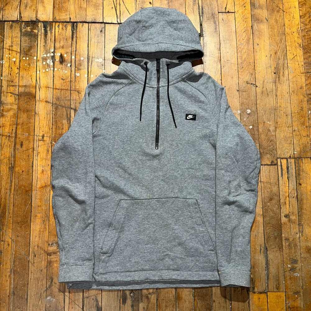 Nike Hoodie Men's Large Gray Swoosh Logo Long Sleeve Drawstring‎ Quarter Zip